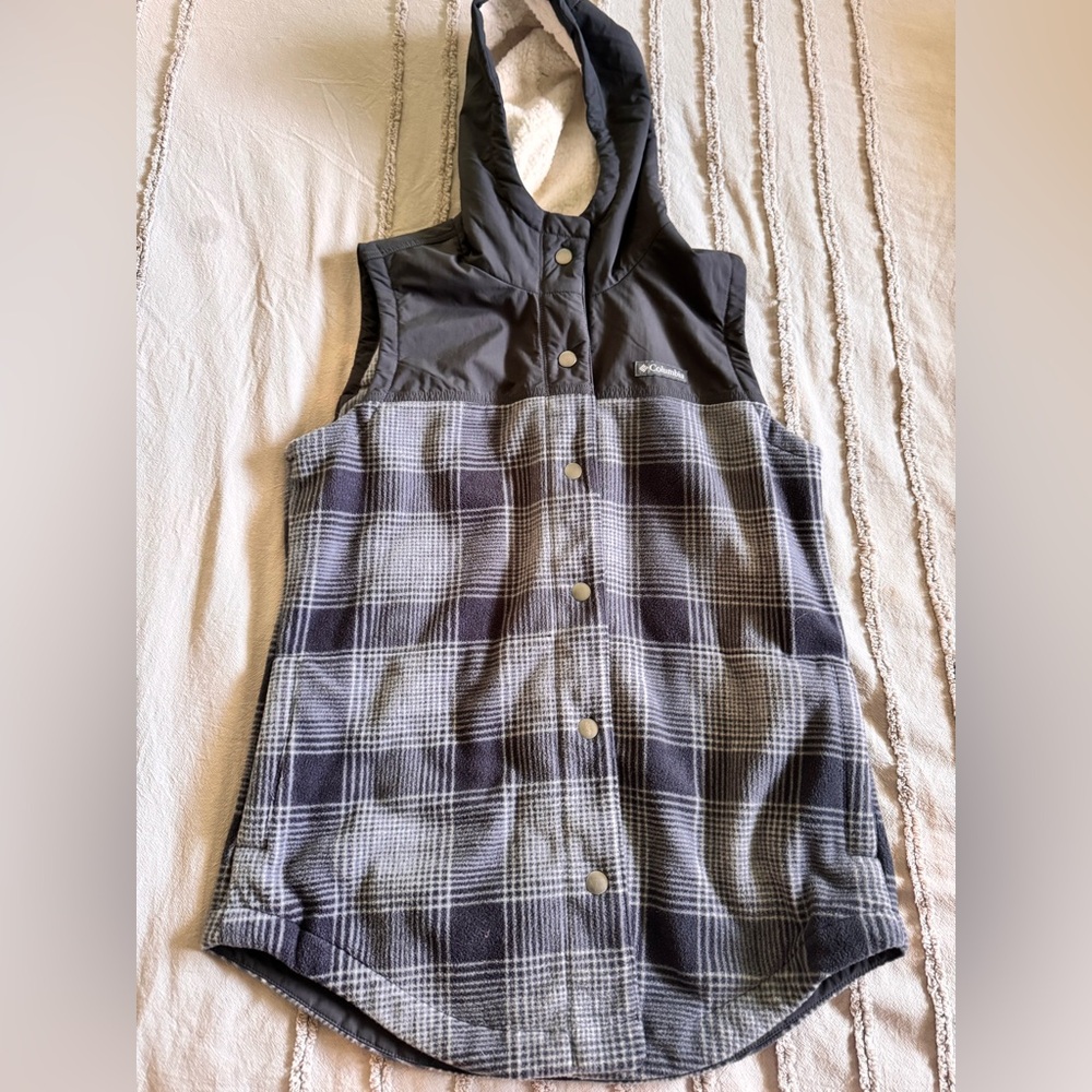 Men’s Columbia Hooded Fleece Button Up Vest Size L